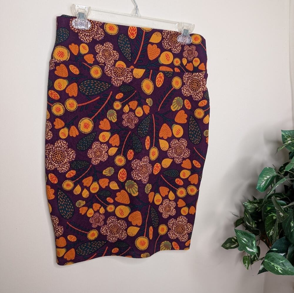 LuLaRoe Cassie Skirt Pencil Stretch Bodycon Floral Print Purple Orange M
